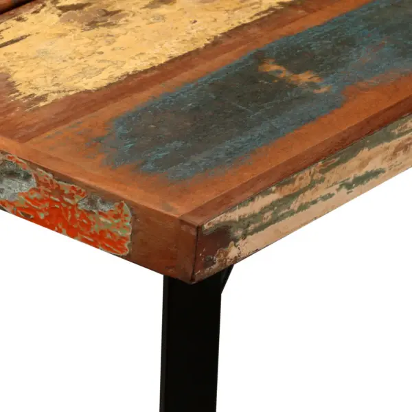 5-osaline baarikomplekt taastatud puidust lauaga ja ehtsa nahaga toolid, mitmevärviline, laud 150 x 70 x 107 cm – 5