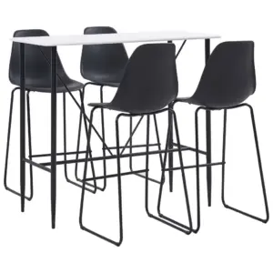 5-osaline baarikomplekt valge lauaga ja mustade plastist baaritoolidega, 120 x 60 x 110 cm