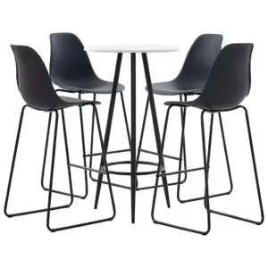 5-osaline baarikomplekt valge ümara lauaga ja mustade plastist baaritoolidega, laud 60 x 107,5 cm