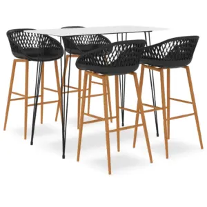 5-osaline baarikomplekt valge MDF baarilaua ja mustade PP baaripukkidega, laud 120 x 60 x 105 cm