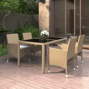 5-osaline beež polürotangist aiamööbli komplekt, klaasplaadiga laud 150 x 90 cm