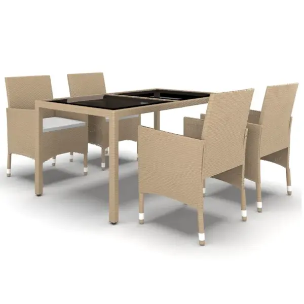 5-osaline beež polürotangist aiamööbli komplekt, klaasplaadiga laud 150 x 90 cm – 2