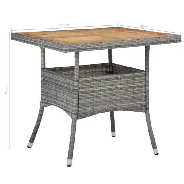 5-osaline aiamööbli komplekt, hall polürotang ja akaatsiapuit, laud 80 x 80 cm – 10