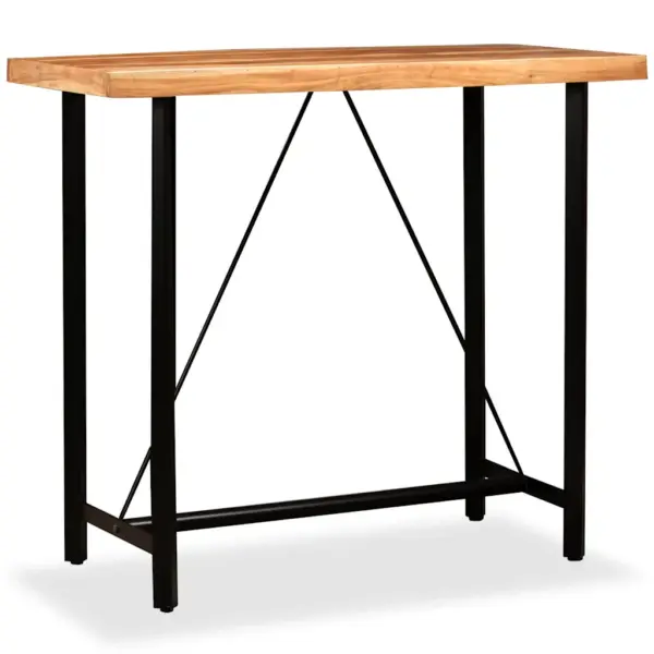 5-osaline industriaalstiilis baarikomplekt, India roosipuidust baarilaud 120 x 60 x 107 cm ja ehtsast nahast ning purjeriidega baaripukid - 7