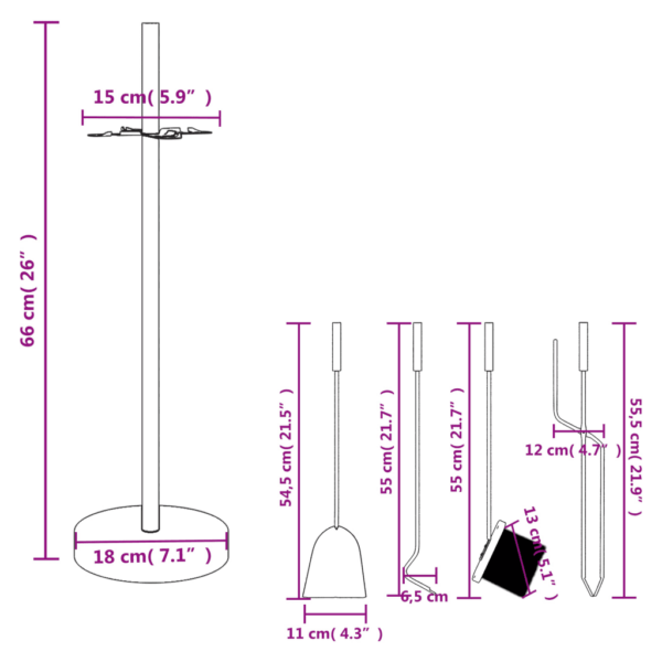 5-osaline kaminatööriistade komplekt, must teras, 18 x 66 cm – 10