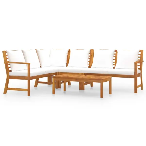 5-osaline aiadiivanikomplekt patjadega, kreemjas, akaatsiapuit, laud 100 x 50 cm – 3