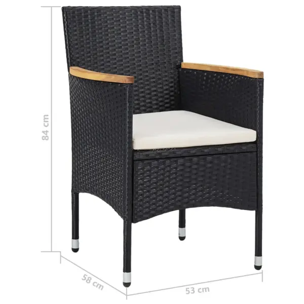 5-osaline aiamööbli komplekt, must polürotang ja akaatsiapuidust käetoed, laud 80 x 80 cm – 11