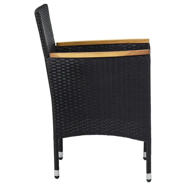 5-osaline aiamööbli komplekt, must polürotang ja akaatsiapuidust käetoed, laud 80 x 80 cm – 7