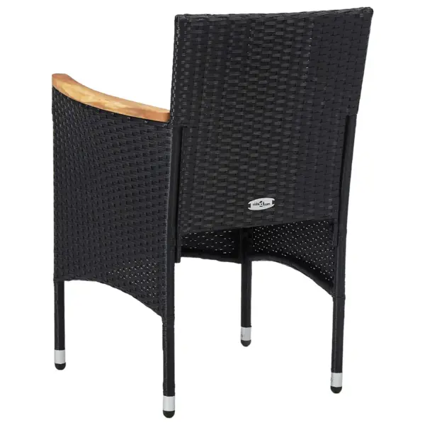 5-osaline aiamööbli komplekt, must polürotang ja akaatsiapuidust käetoed, laud 80 x 80 cm – 8