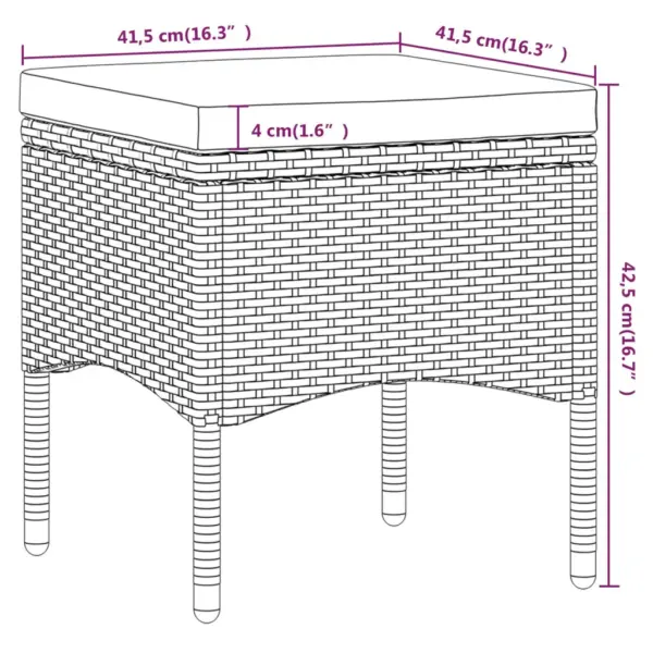 5-osaline aiamööbli komplekt, must polürotang, akaatsiapuidust lauaplaadiga, laud 120 x 120 cm, toolid ja jalapingid patjadega – 10