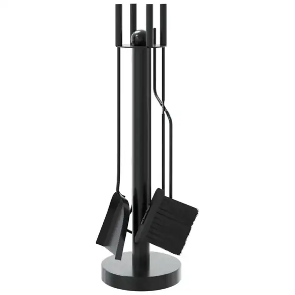 Kompaktne 5-osaline kaminatööriistade komplekt alusega, must teras, 18 x 56 cm – 2