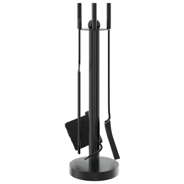 Kompaktne 5-osaline kaminatööriistade komplekt alusega, must teras, 18 x 56 cm – 4