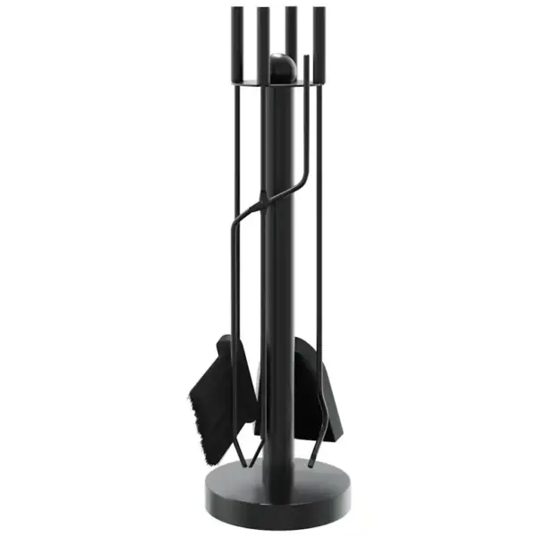 Kompaktne 5-osaline kaminatööriistade komplekt alusega, must teras, 18 x 56 cm – 6
