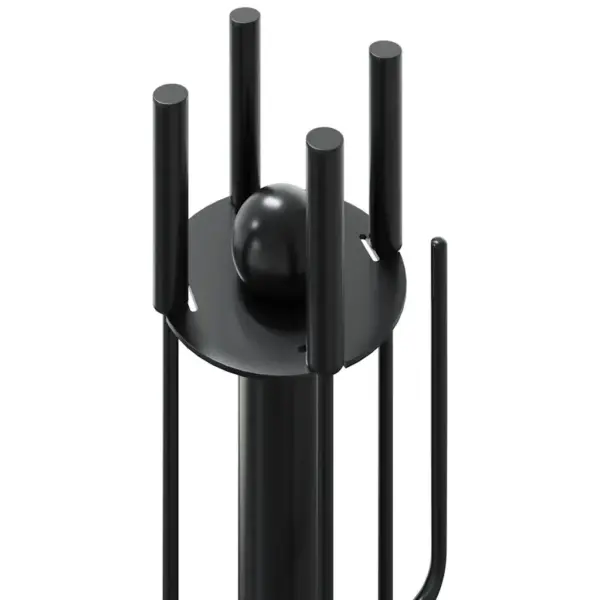 Kompaktne 5-osaline kaminatööriistade komplekt alusega, must teras, 18 x 56 cm – 7