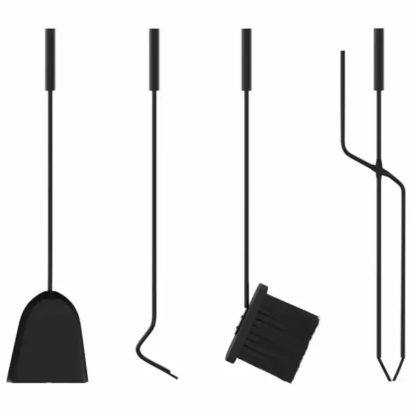 Kompaktne 5-osaline kaminatööriistade komplekt alusega, must teras, 18 x 56 cm – 9