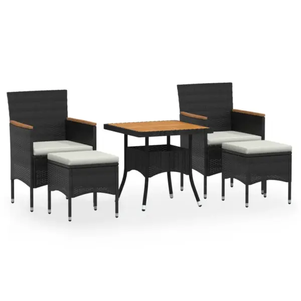 5-osaline aiamööbli komplekt, must polürotang, akaatsiapuidust lauaplaadiga, laud 80 x 80 cm – 2