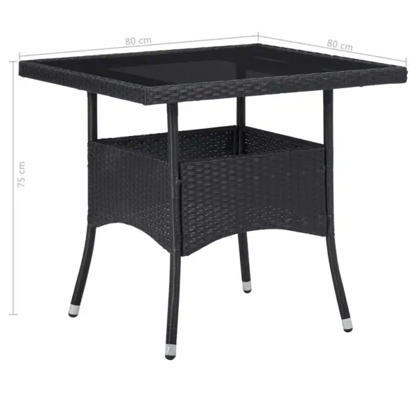 5-osaline aiamööbli komplekt lauaga ja 4 tugitooliga, must polürotang, klaasplaadiga laud 80 x 80 cm – 12