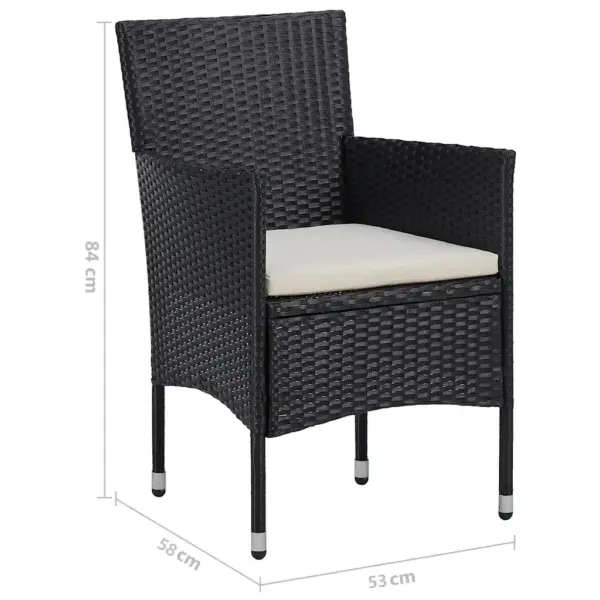 5-osaline aiamööbli komplekt lauaga ja 4 tugitooliga, must polürotang, klaasplaadiga laud 80 x 80 cm – 13