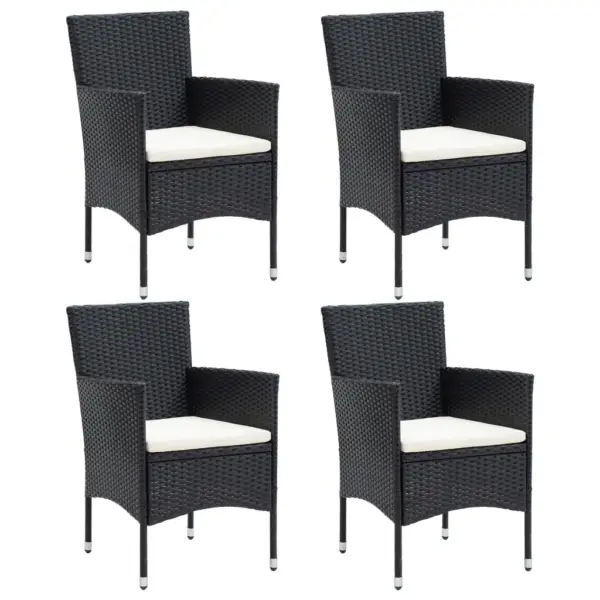 5-osaline aiamööbli komplekt lauaga ja 4 tugitooliga, must polürotang, klaasplaadiga laud 80 x 80 cm – 5