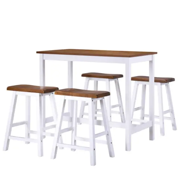 5-osaline baarilaua ja baaripukkide komplekt, pruun-valge, MDF lauaplaat ja täispuidust raam, laud 108 x 60 x 91 cm – 2