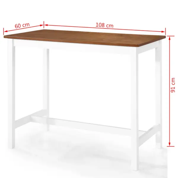 5-osaline baarilaua ja baaripukkide komplekt, pruun-valge, MDF lauaplaat ja täispuidust raam, laud 108 x 60 x 91 cm – 12