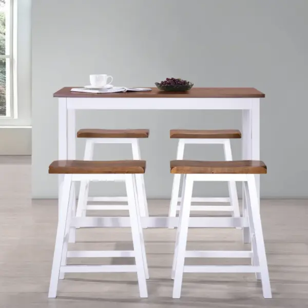 5-osaline baarilaua ja baaripukkide komplekt, pruun-valge, MDF lauaplaat ja täispuidust raam, laud 108 x 60 x 91 cm – 3