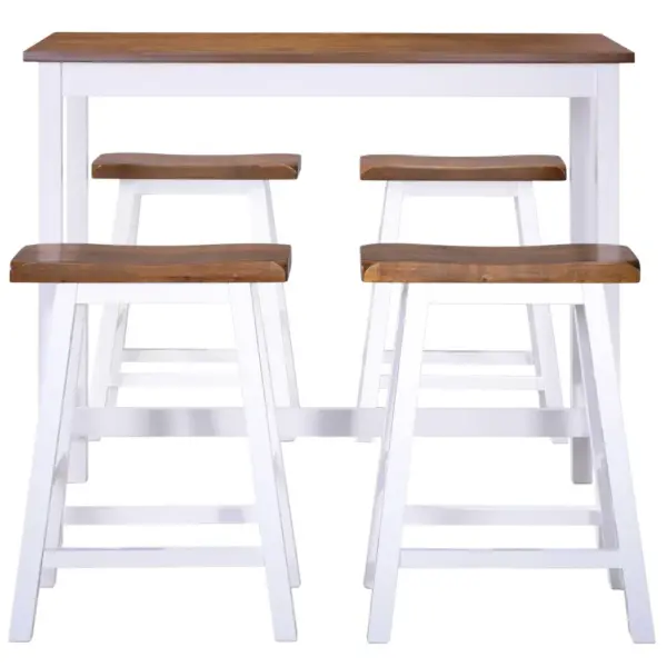 5-osaline baarilaua ja baaripukkide komplekt, pruun-valge, MDF lauaplaat ja täispuidust raam, laud 108 x 60 x 91 cm – 4