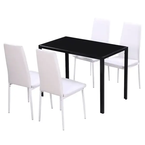 5-osaline söögilaua komplekt karastatud klaasiga, must-valge, laud 105 x 60 x 74 cm - 2