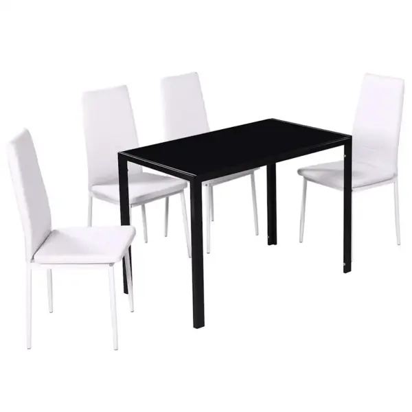 5-osaline söögilaua komplekt karastatud klaasiga, must-valge, laud 105 x 60 x 74 cm - 3