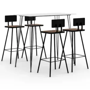 5-osaline baarikomplekt valge MDF-baarilauaga ja taaskasutatud puidust baaripukkidega, laud 120 x 60 x 105 cm