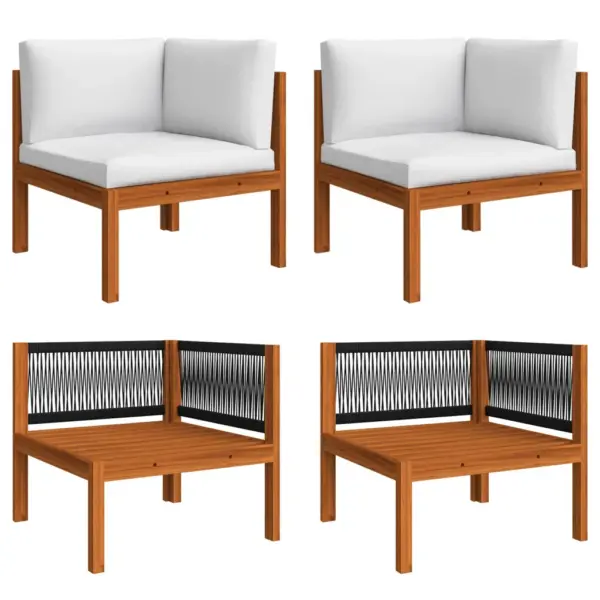 6-osaline akaatsiapuidust aiamööbli komplekt köieseljatoega, kreemikasvalgete patjadega, laud 63 x 63 cm – 3