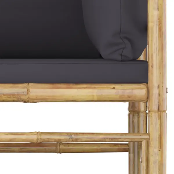 6-osaline bambusest aiamööbli komplekt tumehallide patjadega, mooduldiivan ja laud – 4