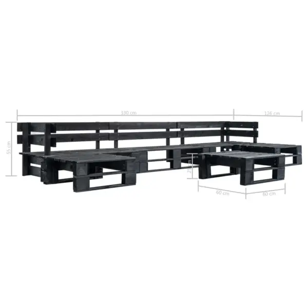 6-osaline kaubaalustest aiadiivanikomplekt, must immutatud männipuit, 330 x 126 cm – 3