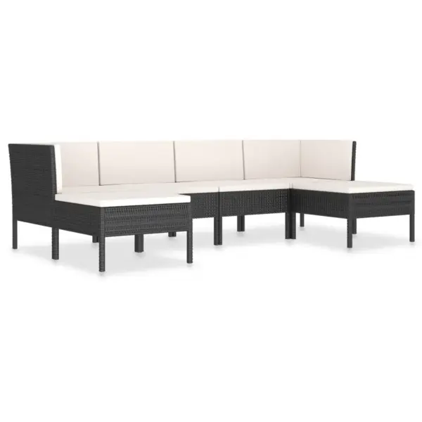 6-osaline modulaarne aiamööbli komplekt PE-rotangist, must, kreemjasvalgete patjadega – 2