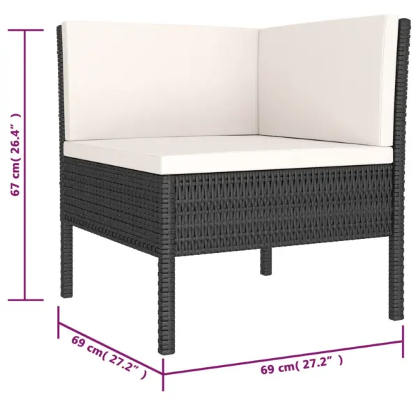 6-osaline modulaarne aiamööbli komplekt PE-rotangist, must, kreemjasvalgete patjadega – 6