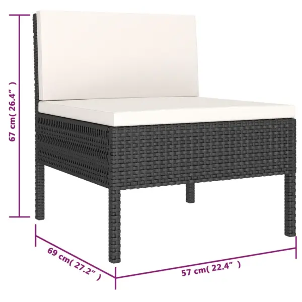 6-osaline modulaarne aiamööbli komplekt PE-rotangist, must, kreemjasvalgete patjadega – 7