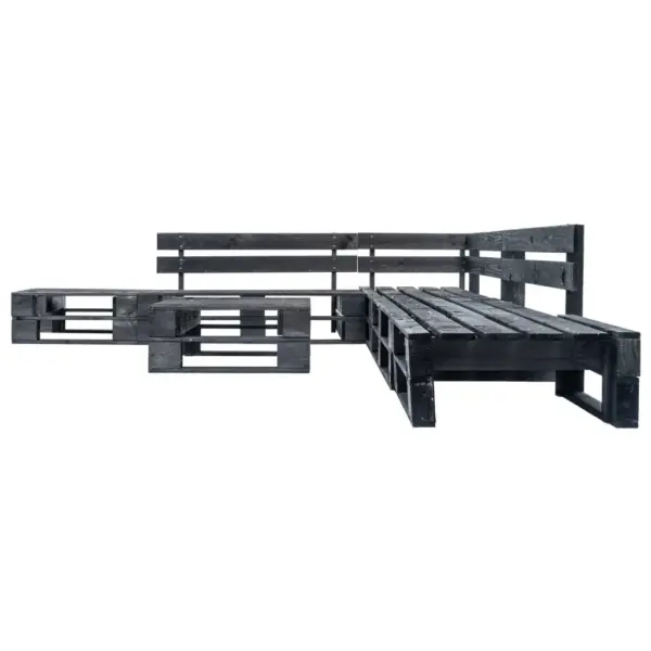 6-osaline kaubaalustest terrassidiivani komplekt, must immutatud männipuit, 280 x 235 cm – 2