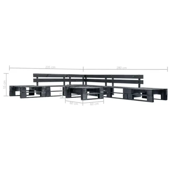 6-osaline kaubaalustest terrassidiivani komplekt, must immutatud männipuit, 280 x 235 cm – 3