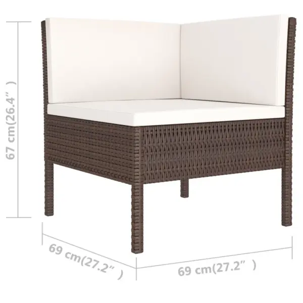 6-osaline pruun polürotangist modulaarne aiamööbli komplekt patjadega – 6