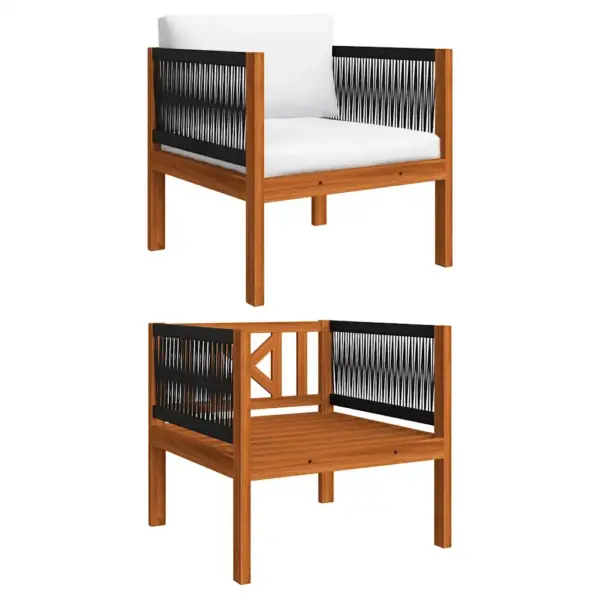 7-osaline akaatsiapuidust aiamööbli komplekt patjadega, köiest seljatugedega, kreemikasvalge, laud 63 x 63 cm – 13
