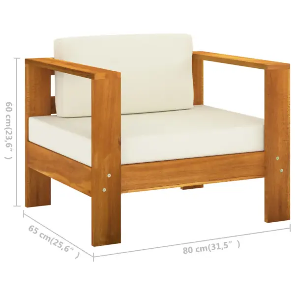 7-osaline akaatsiapuidust aiamööbli komplekt patjadega, kreemjasvalge, laud 100 x 60 cm – 7