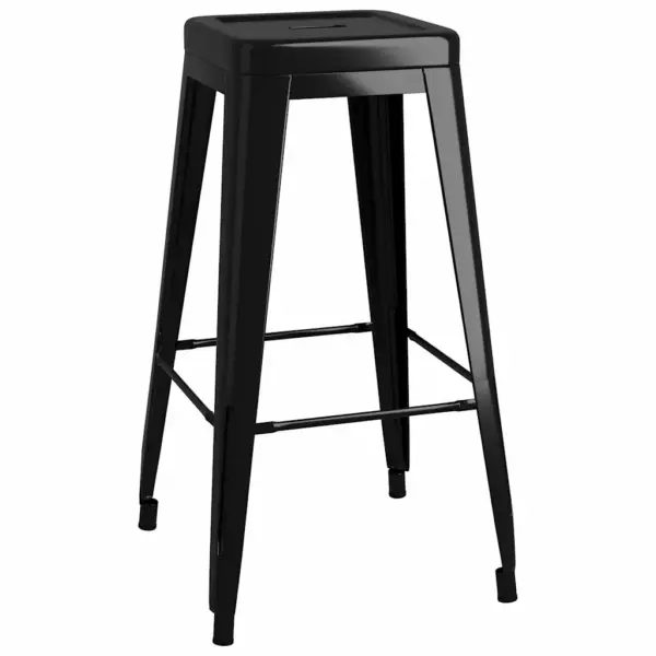 7-osaline baarikomplekt valge MDF-baarilauaga ja mustade virnastatavate metallpukkidega, laud 120 x 60 x 105 cm – 7
