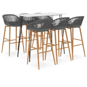 7-osaline baarikomplekt valge MDF-baarilaua ja hallide PP-baaripukkidega, laud 120 x 60 x 105 cm