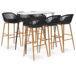 7-osaline baarikomplekt valge laua ja mustade pukidega, MDF ja metall, laud 120 x 60 x 105 cm