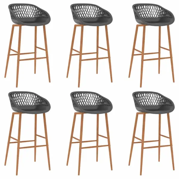 7-osaline baarimööbli komplekt, must baarilaud 120 x 60 x 105 cm, hallid võrguseljatoega baaripukid – 6