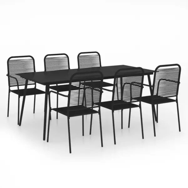 7-osaline aiamööbli komplekt lauaga, must puuvillanöör ja teras, laud 190 x 90 cm – 2
