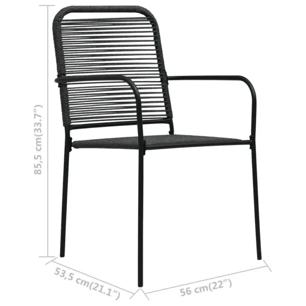 7-osaline aiamööbli komplekt lauaga, must puuvillanöör ja teras, laud 190 x 90 cm – 11