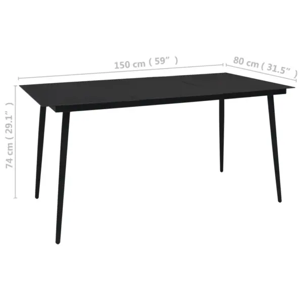7-osaline aiamööbli komplekt lauaga, must puuvillanöör ja teras, laud 190 x 90 cm – 10