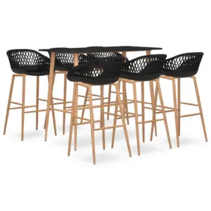 7-osaline baarikomplekt, must, laud 120 x 60 x 105 cm, võrguseljatugedega baaripukid