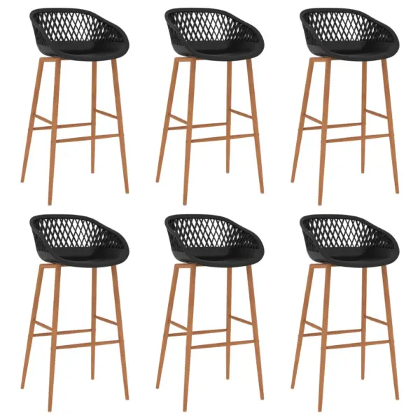 7-osaline baarikomplekt, must, laud 120 x 60 x 105 cm, võrguseljatugedega baaripukid – 6